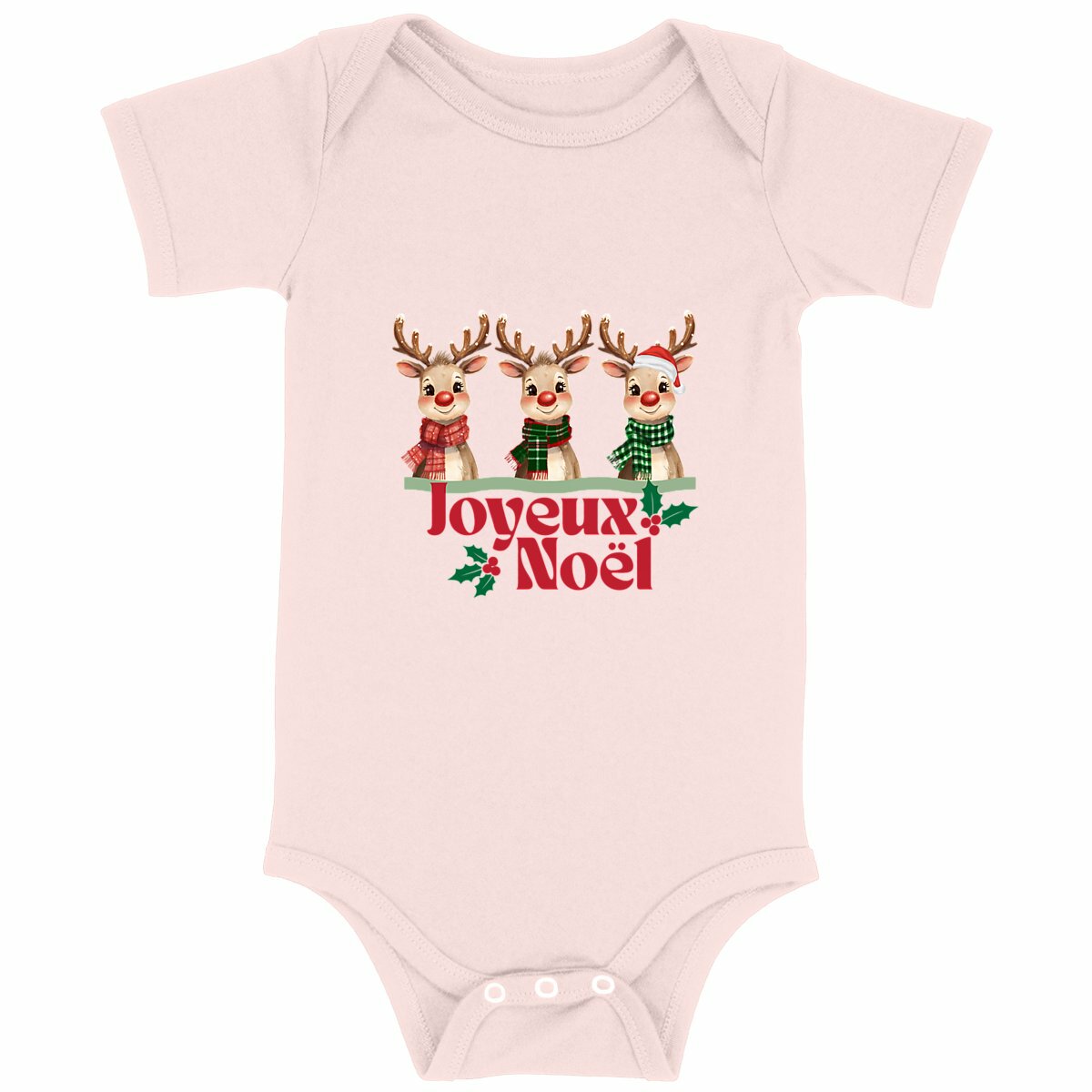 Joyeux Noël renne - Body bébé Noël - face_rose
